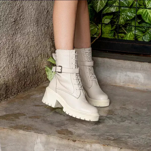Bota Valora Coturno Feminina Cano Médio Off White - 3752